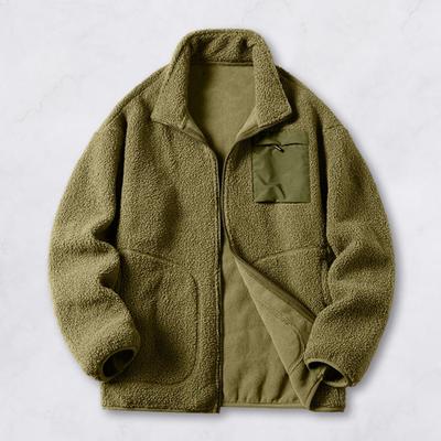 Yousheng Faux-Lammfell Jackenmantel Herbst Winter Reißverschlussleiste Stehkragen Langarm Einfarbiger Mantel mit Taschen