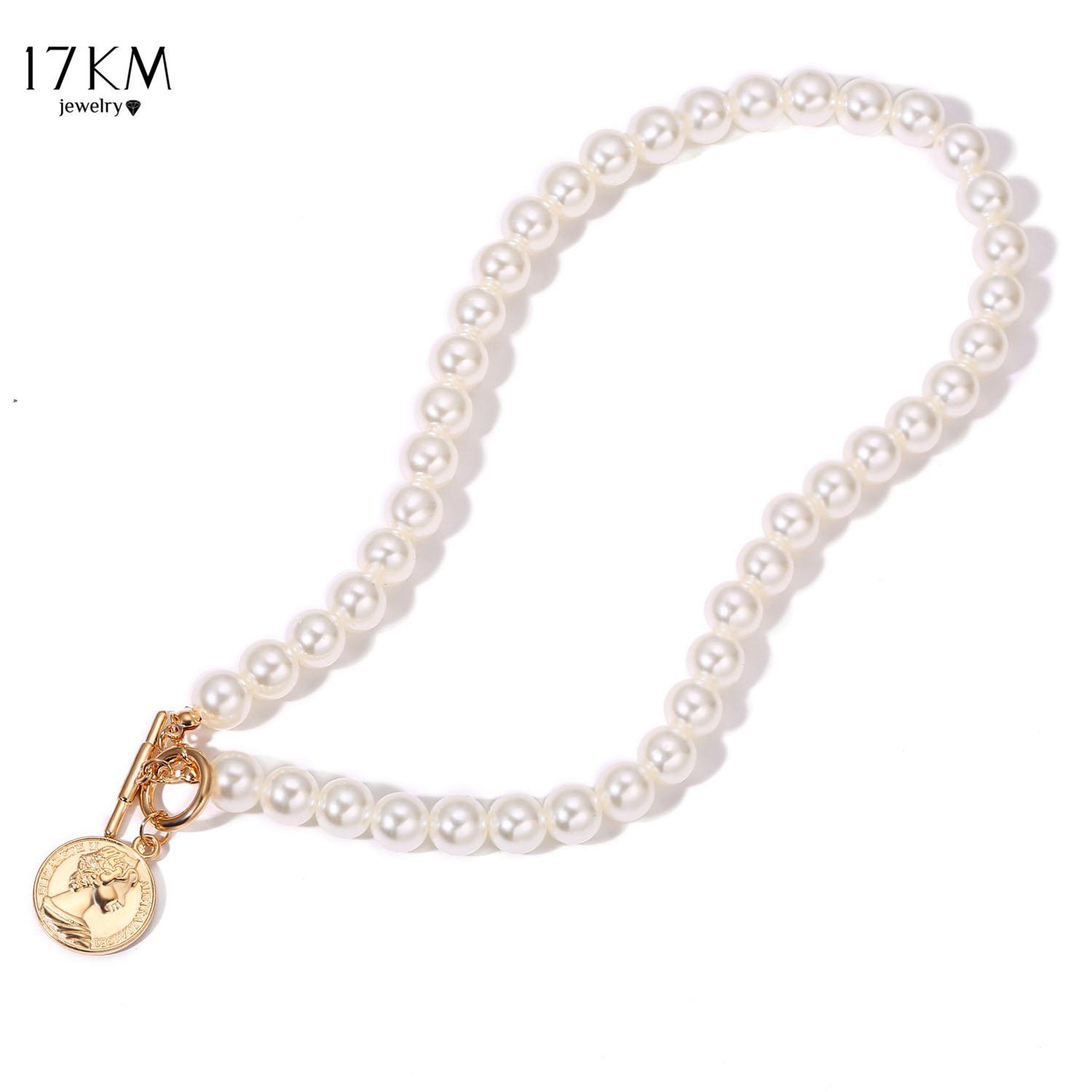 

17 Km Искусственная жемчужная монета Кулон Ожерелье Ретро Простое жемчужное ожерелье