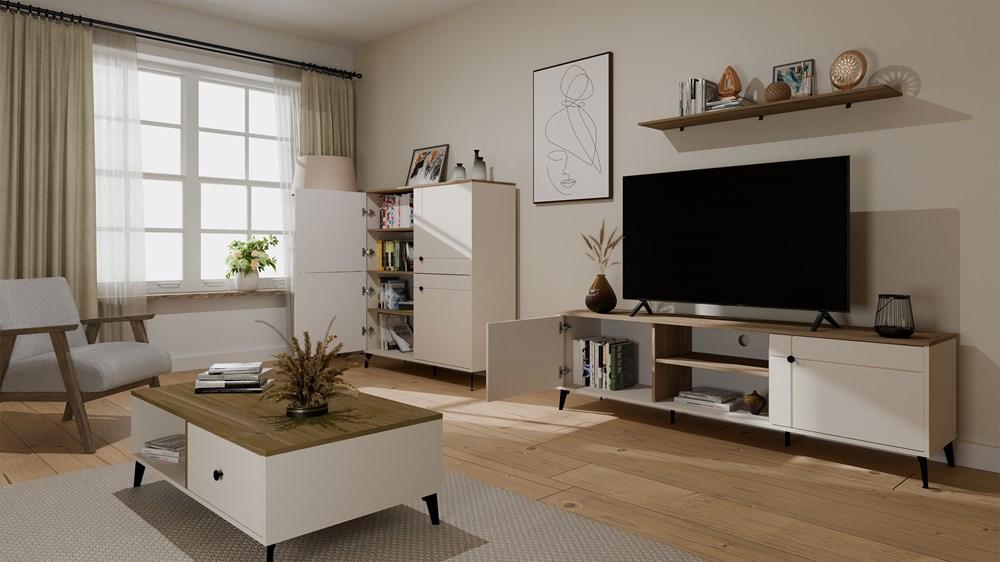 Stolik Kawowy Ława Point 2S 110 Kaszmir Beż Dąb Castello 2 Szuflady Salon