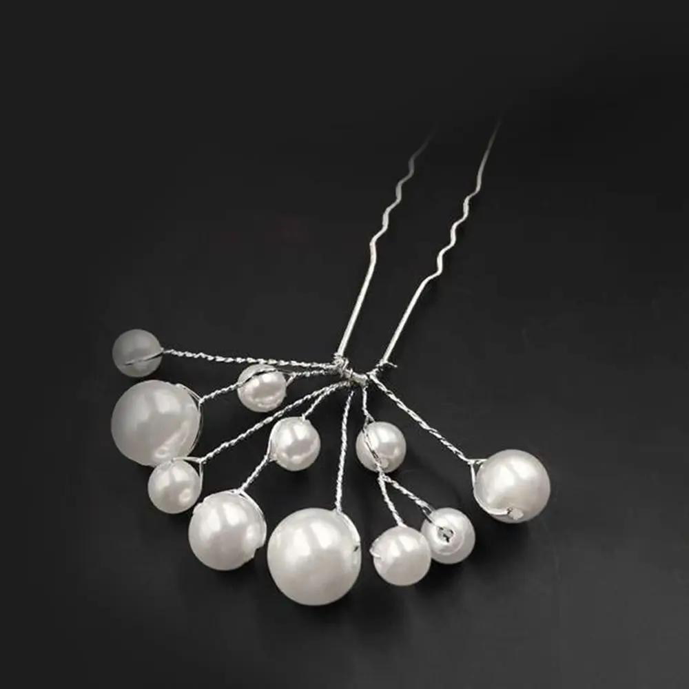 5Pcs Fashion Metal Pearl Flower Hairpin Stick Headwear U-shaped Rhinestone Hair Clip Headdress Bridal Hairpin Wedding