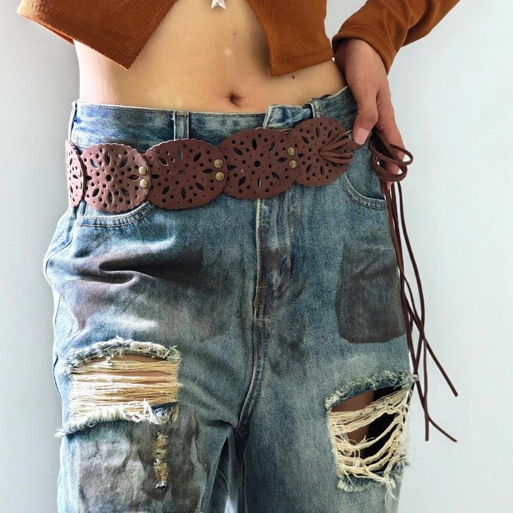 Hollow-out Design Waist Belt Ethnic Style Bohemian Belt Elegant Wide Belt  for Women