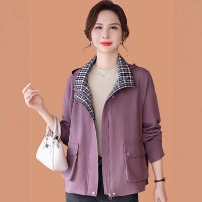 Mom's Stylish Spring Hooded Windbreaker Jacket for Middle-aged & Elderly Women