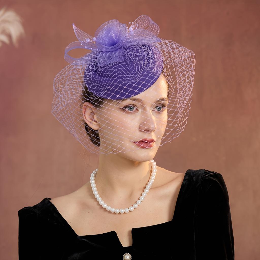 Elegant Charming Hat Tea Party Hat with Floral Decoration Headpiece and Mesh Women's Hair Accessory
