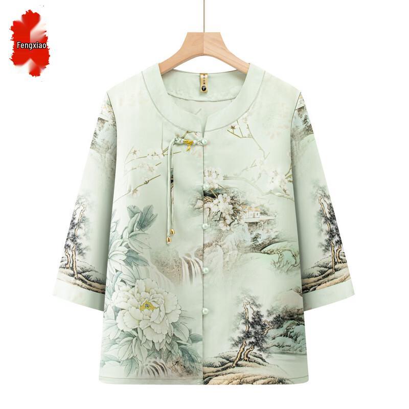 Elderly Women s Floral Print Summer Cardigan Shirt L