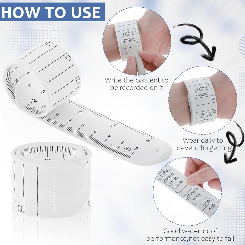 Pulseras de Silicona para Notas 4 Piezas Pulsera de Recordatorio de Bofetada Bloc de Notas de Muñeca Portátil con Regla Correa de Muñeca para Notas Escribibles Pulsera de Muñeca Bloc de Notas de Silicona Borrable pa