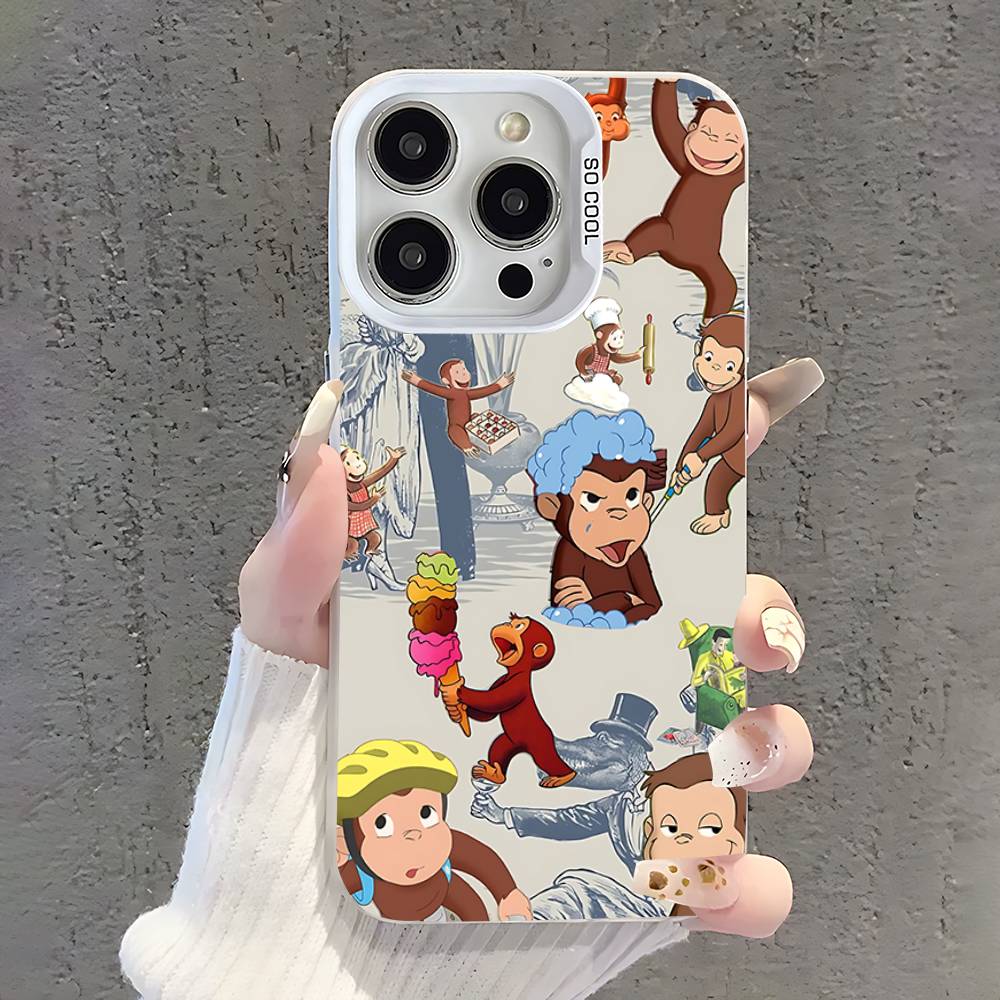 Mokey C-Curious G-George Phone Case For iPhone 17,16,15,14,13,12,11,Pro,XS,Max,Plus,Mini,SE White Candy Matte Shockproof Cover