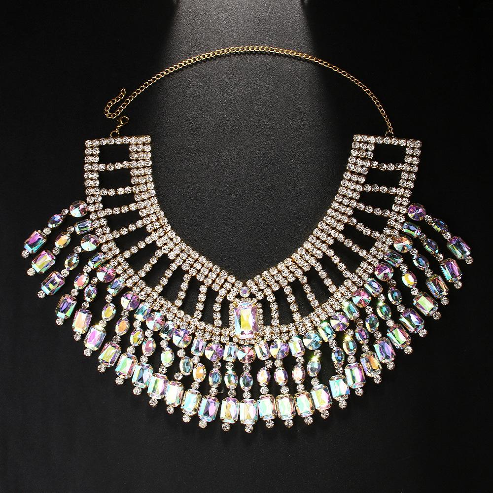 Exaggerated Multi-Layer Rhinestone Necklace High Sense Heavy Industry Geometric Fringed Collarbone Chain Banquet Accessories Necklace золотой