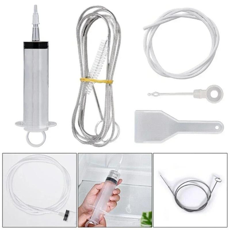 5pcs-set Fridge Dredging Kit Flexible Refrigerator Scrub Brush Reusable Fridge Drain Hole Dredging Remover Cleaning Syringe