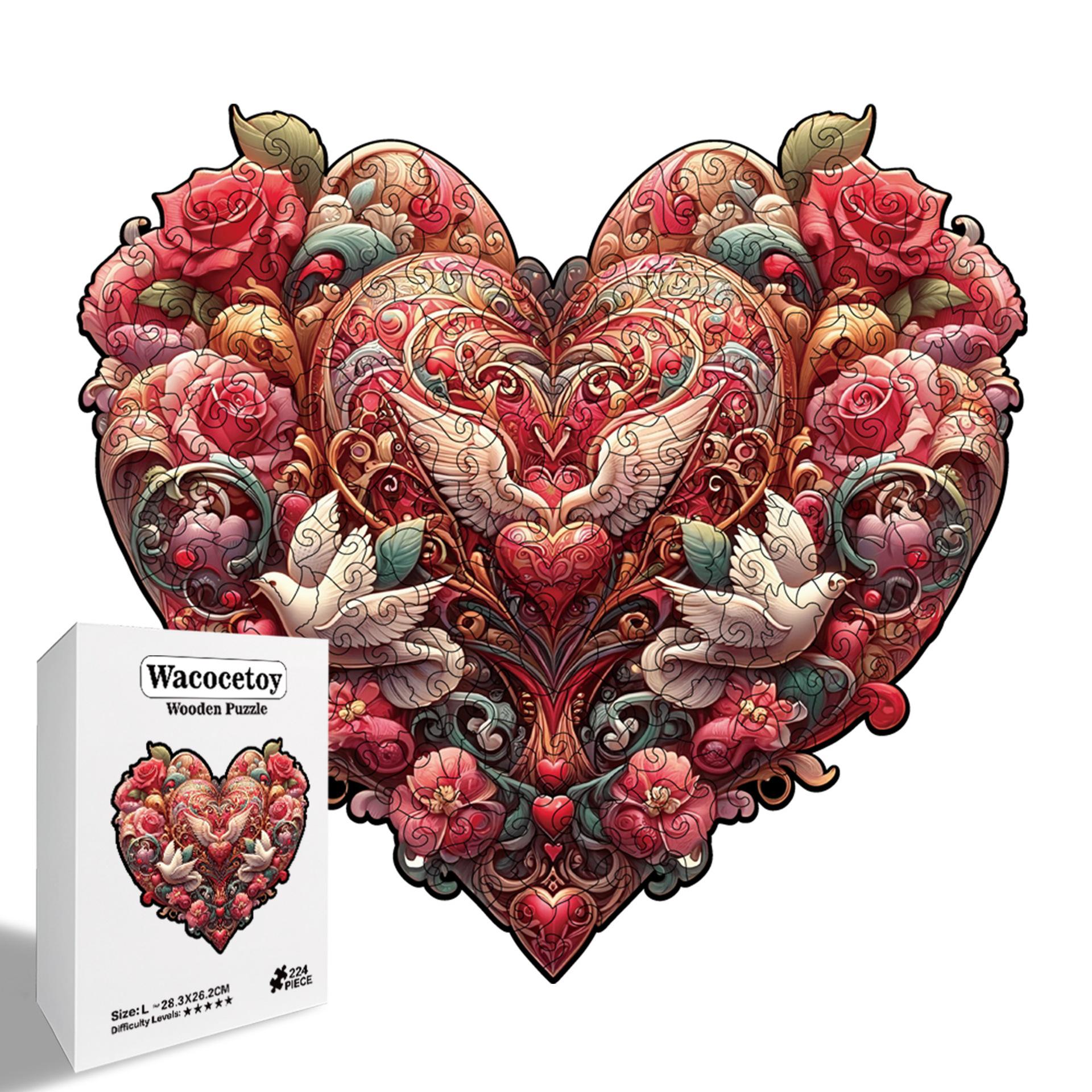 Love Puzzle Toy Piggy Bank Model, Difficult Decompression, Handmade Wooden Special-Shaped Puzzle