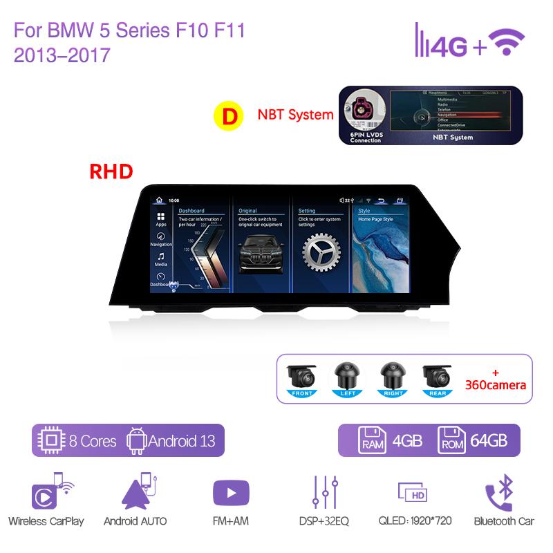 12.3" Car Multimedia Player For BMW 5 Series F10 F11 2011-2017 GPS Navigation Radio Original CIC NBT System CarPlay 4G 360Camera