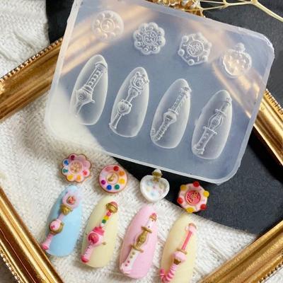 1 Stück Süßer Creme-Schleifenbär 3D Silikon-Nagelform DIY Nagellack-Dekoration Y2k Blume Transparente Nagel-Schablone Maniküre-Design-Werkzeug