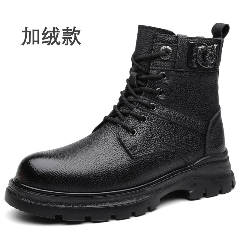 

Мужские зимние бархатные теплые хлопковые ботинки мартин, высокие кожаные ботинки, мужские комбинированные ботинки из коровьей кожи высшего слоя, сноубутсы из натуральной кожи 44