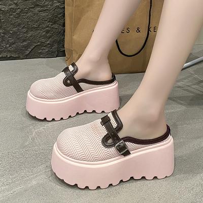 Mode Nouveau 2025 Pantoufles en Maille à Enfiler Sandales Compensées à Plateforme 9CM Femme Été Respirantes Talons Hauts Baskets Chunky Femme