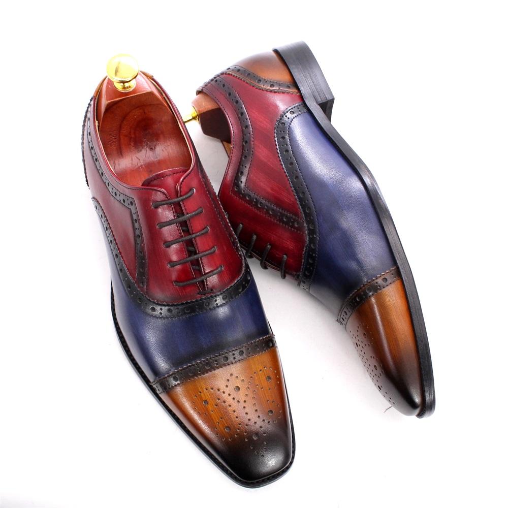 Fashion Classic Men‘s Oxford Shoes Handmade Genuine Leather Calfskin Brogue Shoes Wedding Party Cap Toe Formal Shoes for Men