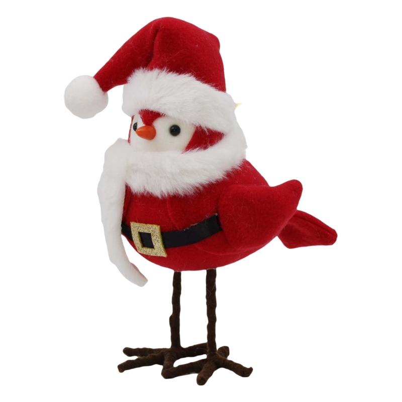 Christmas Tabletop Decoration Cute Redness Simulated Birds Figurines with Festive Hat Decoration for Holiday