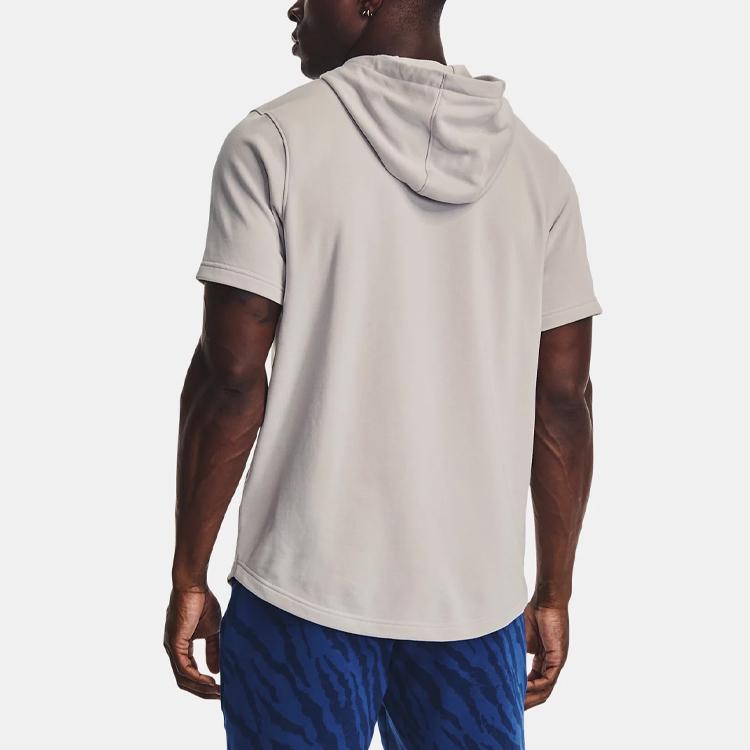Under Armour Project Rock Printed Hoodie Short Sleeve T-Shirt Men Tops Grey 1378018-289