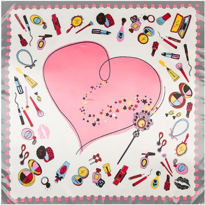 New arrival 60*60cm Luxury Brand Women Silk Scarves Heart and Lipstick Design Square Scarves Spring Summer Shawls For Ladies