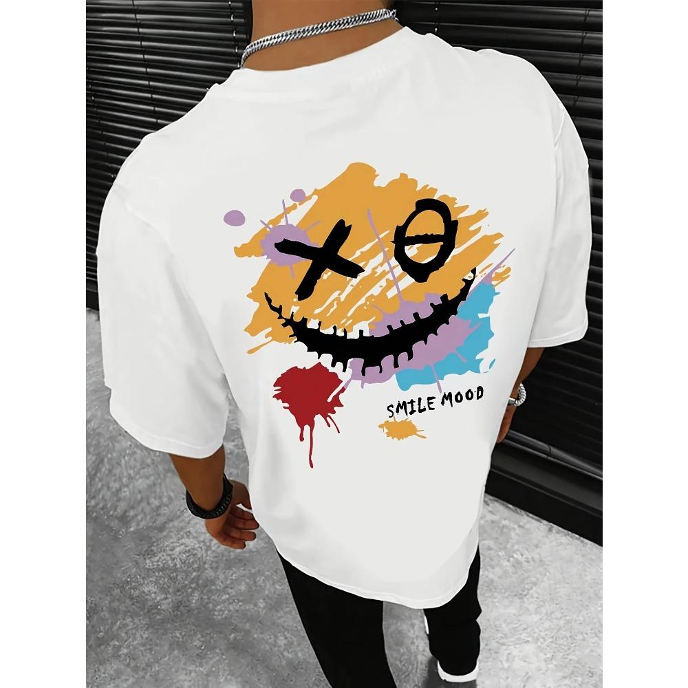 

Повседневный топ с короткими рукавами и круглым вырезом, слегка эластичный, летняя трикотажная футболка с принтом «Улыбка» для повседневной носки на выходных S