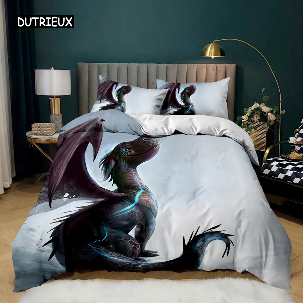 Dragon Duvet Cover Set Japanese White Dragon Tatsu Folk Noble Monster Twin Bedding Set Double Queen King Polyester Qulit Cover