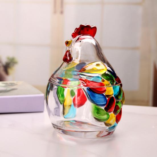 Glas Henne auf Nest Süßigkeitenschale mit Deckel Große Fußschale für Süßigkeiten Kekse Nüsse Desserts Vintage Rustikal Bonbonglas für Zuhause Küche Büro