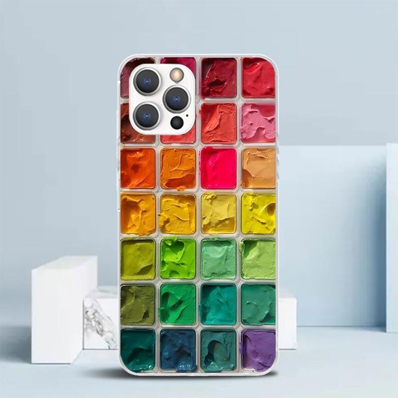 Aquarellfarben Set Farbpalette Malbox Weiche Hülle für iPhone 16 17 Air 15 14 Pro Max 16E Handyhülle 13 Mini 12 11 7 SE 8 Pri