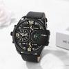 Men's Watch PU Leather Band 3 Time Zone Display Analog Display Quartz Waterproof Compass Design Large Dial Sports Watch Outdoor Easy To Read Casual