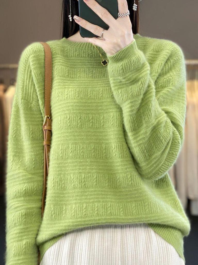 Women's Loose Wool Crochet Sweater - Round Neck Knitwear, Hollow Design, Autumn/Winter Versatile Style