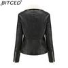BITCED Autumn/Winter Faux Fur-Lined Leather Jacket for Women with Fleece Lining, Long Sleeves, Warm Coat, Casual Style