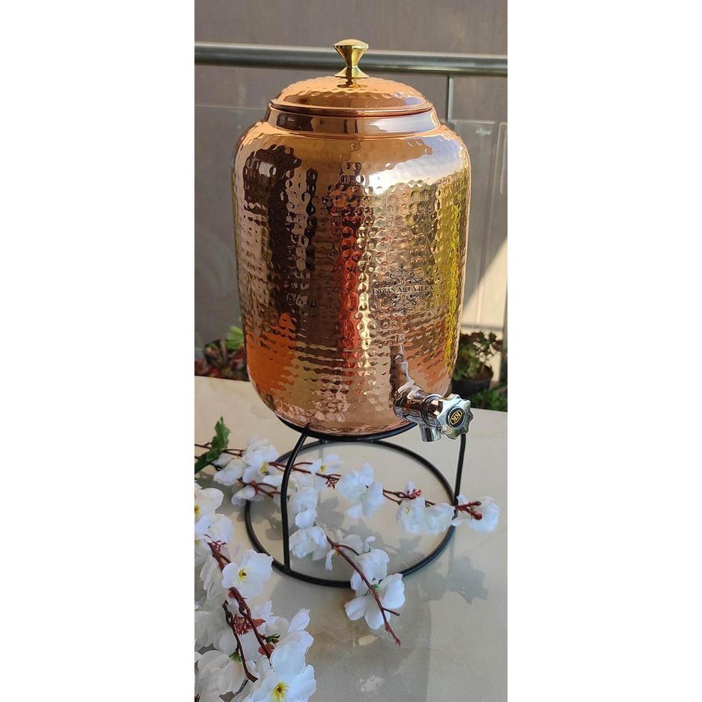 Hammered Design Copper Water Pot with Stand, Storage & Kitchenware, Health Benefits, Volume-4 LTR