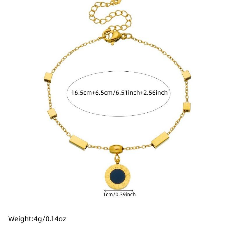 Gold Plated Stainless Steel Roman Numeral Pendant Bracelet for Women