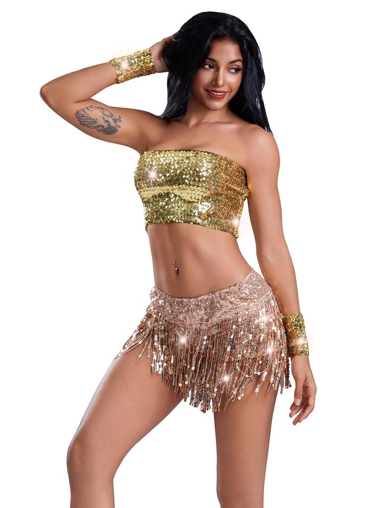 Sequined Tassel Skirt with Shorts - Latin Dance Performance Costume for Women