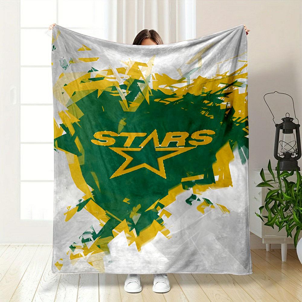 Green and Yellow Starburst Design Patterned Blanket, Flannel, Suitable for All Seasons, Home Decor, Warm and Cozy