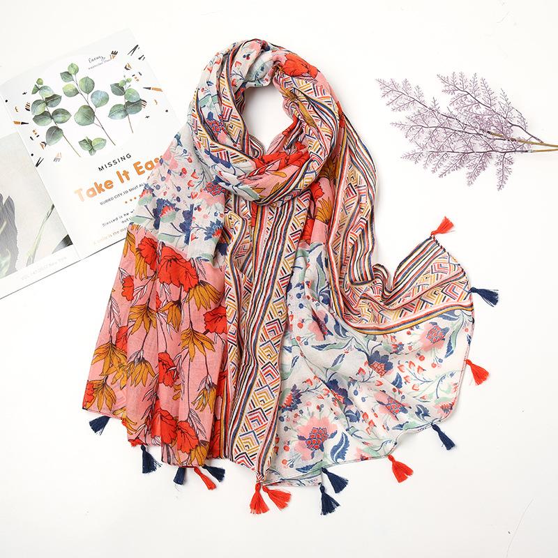 Fashion Luxury Ink Painting Floral Tassel Viscose Shawl Scarf Lady High Quality Wrap Pashmina Stole Bufandas Muslim Hijab