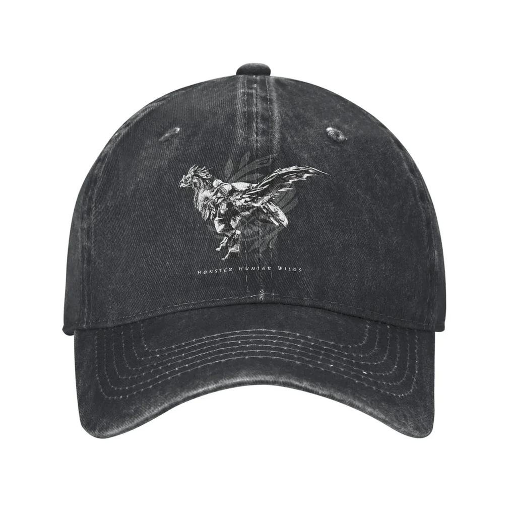Hunter Wilds Men Women Baseball Caps Forbidden Lands Research Commission Distressed Denim Hats Vintage Outdoor Headwear