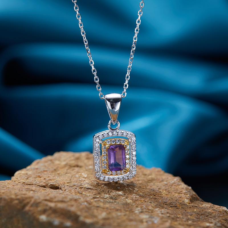 S925 Sterling Silver Plated 18K Gold Natural Gemstone Color Treasure Pendant Necklace Light Luxury Premium Clavicle Chain Jewelry