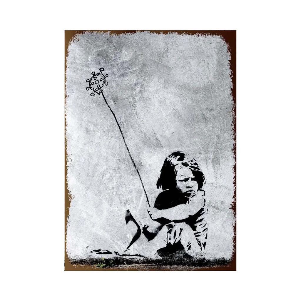 Banksy Graffiti Art Metal Tin Sign Poster Street Wall Painting Love Little Boy Poster Living Room Corridor Bar Home Decoration