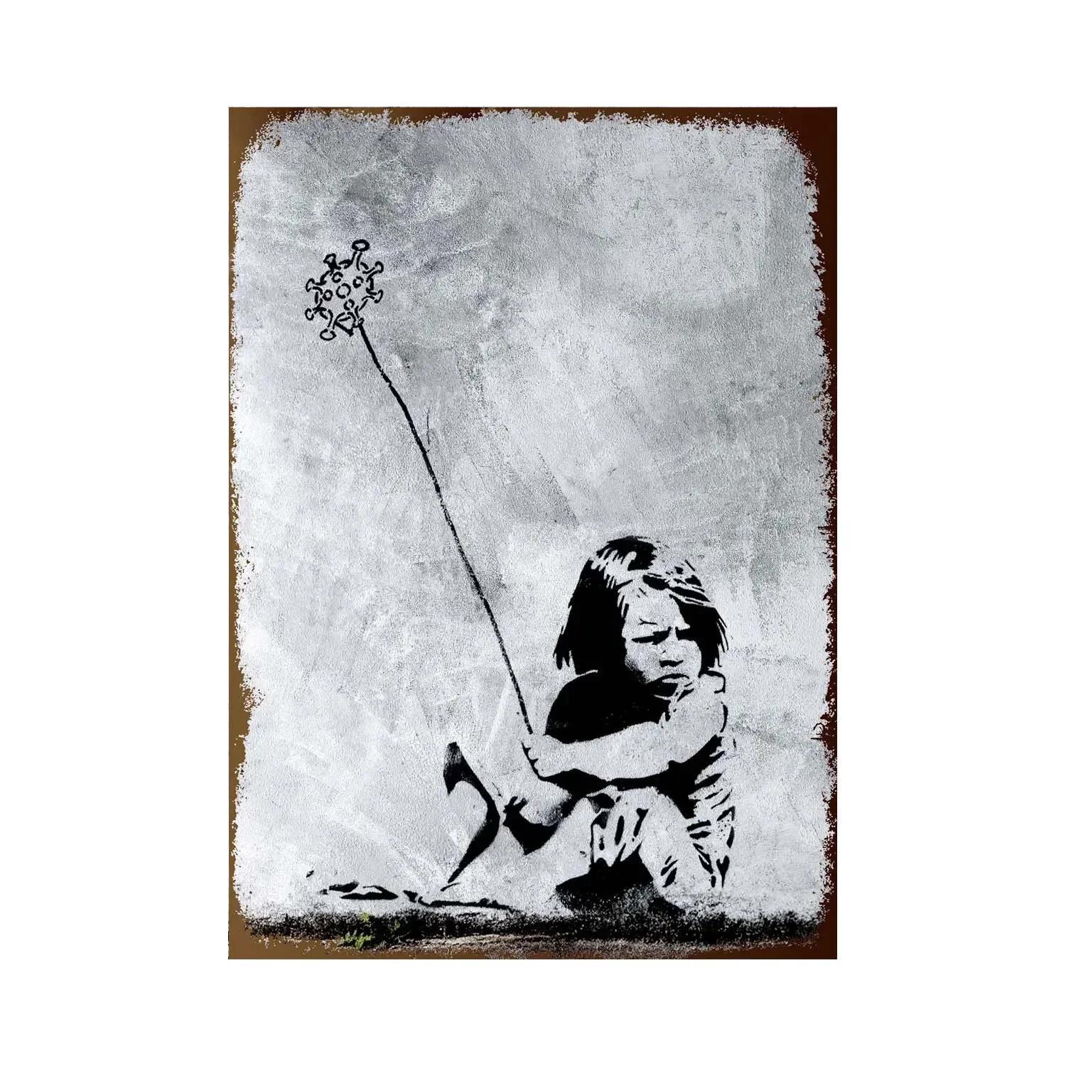 

Banksy Графіті Мистецтво Металева Бляшана Табличка Постер Вуличний Настінний Живопис Любов Маленький Хлопчик Постер Вітальня Коридор Бар Домашній Декор 20x30