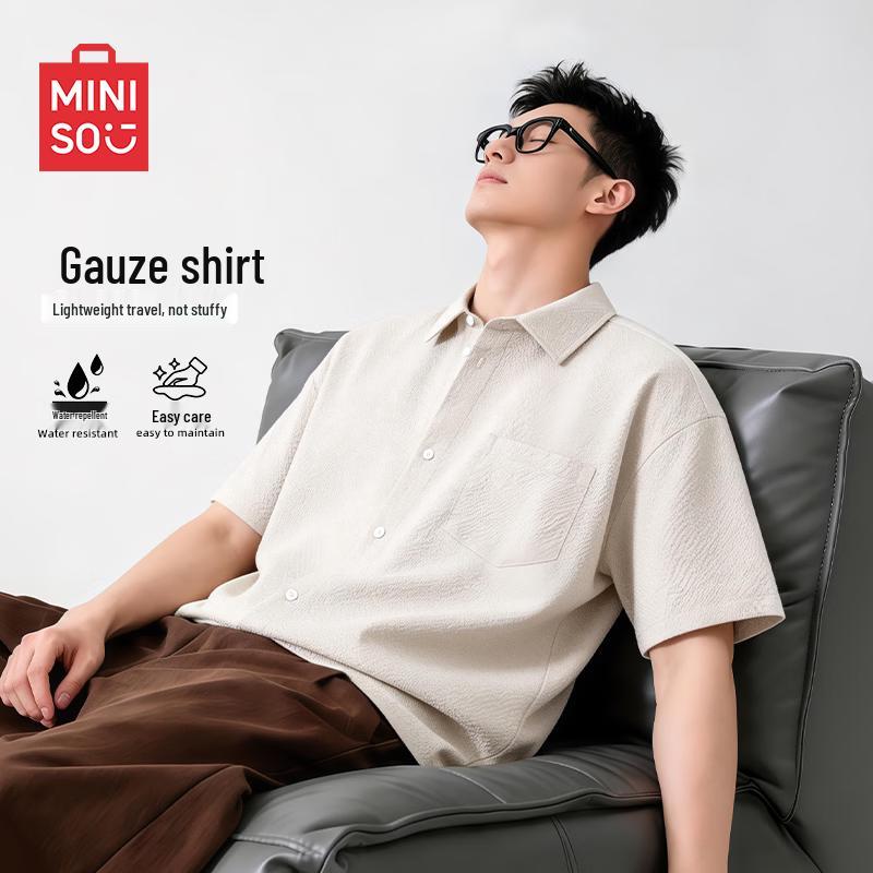 

MINISO Men s Summer Three-Proof Breathable Short-Sleeve Textured Shirt XL