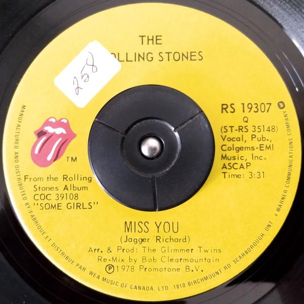 

7inch Record ROLLING STONES Miss You RS19307 Rolling Stones 1978 Canada Rock Used