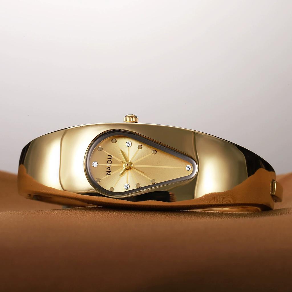Women's Teardrop Dial Bangle Watch Rhinestone Minimalist Dress Wristwatch