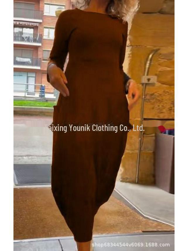 New Women's Solid Color Knitted Long Dress