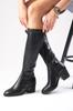 Women Modern Stylish Fashion Boots Boots Faux Leather Armande Black Color Stretch Thick Heel Boots