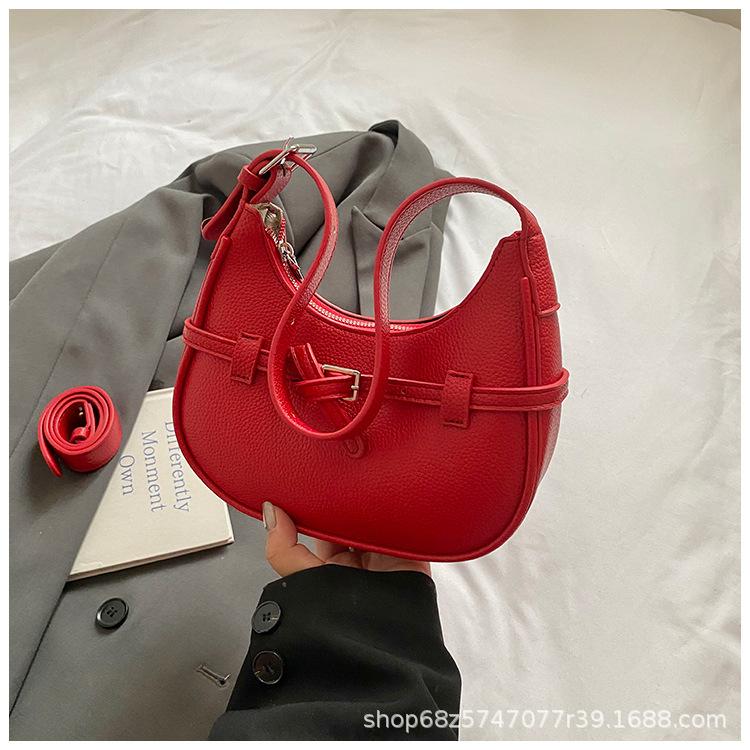 2025 New French Underarm Bag, High-end Niche Lychee Pattern Crescent Bag, Simple and Versatile Single Shoulder Messenger Bag