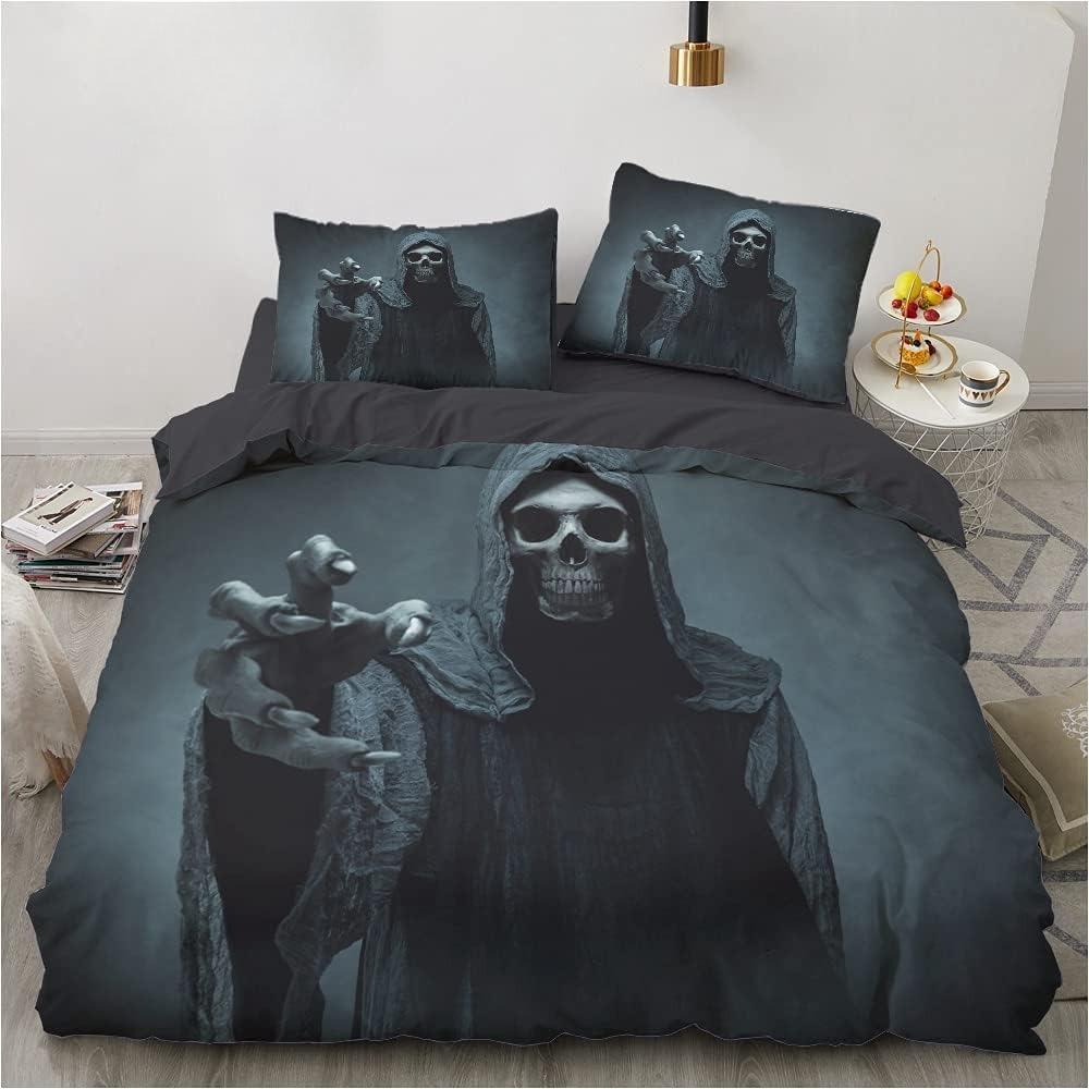 3D printed Gothic skull rose microfiber duvet cover soft and comfortable 3-piece bedding set with zipper and 2 pillowcases