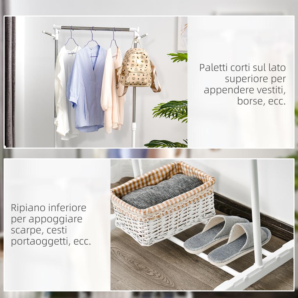 Adjustable-Height Coat Rack with Storage Base and 4 Wheels, 68.5x42x87-145cm