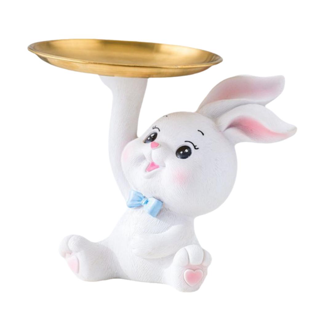 Entryway Key Storage Tray With Rabbit/Kitten Shape Resin And Iron Plate Key Holder For Desk Organization