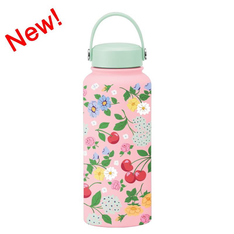 1L Thermos Cup Large Capacity Wide Mouth Portable Vacuum Sports Kettle Outdoor Printing Water Cup Female