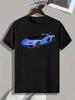 Sports Casual Polyester T-shirt with Crew Neck and Printed Sports Car Graphic