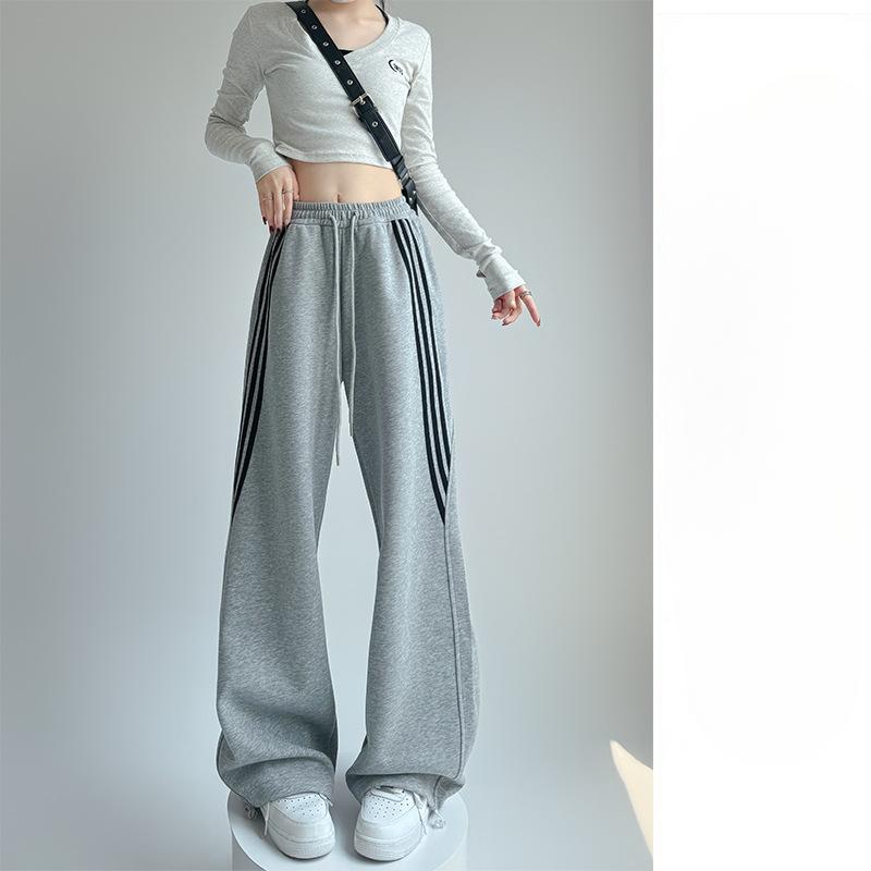 Gestreifte Jogginghose für Damen im Frühling und Herbst Neue High-Waist Lazy American Weitbein-Hose Lässig Locker Schlank Gerade Ärmel