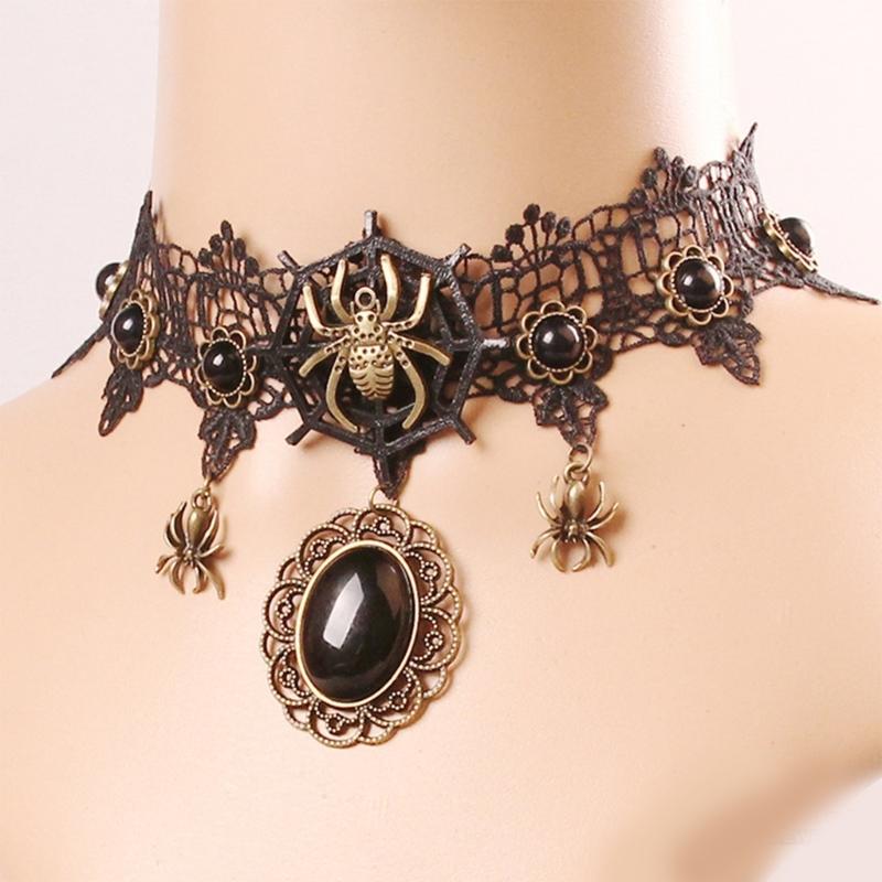 Gothic Lace Choker Necklace With Spiders Pendant Your Unique Style With This Gothic Lace Choker